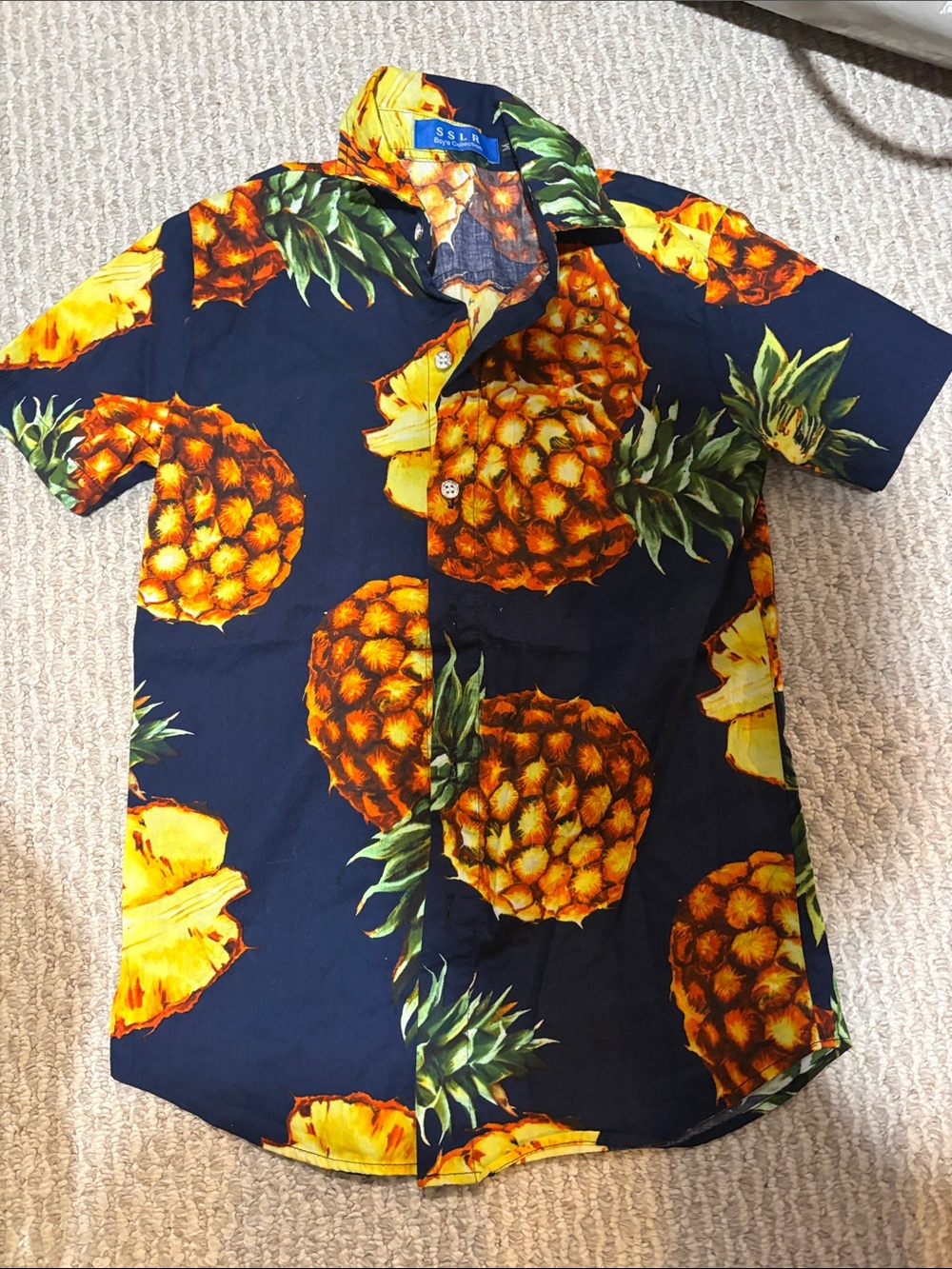 SSL Ralph Lauren Style Pineapple Print Button-Down Shirt - Navy/Yellow